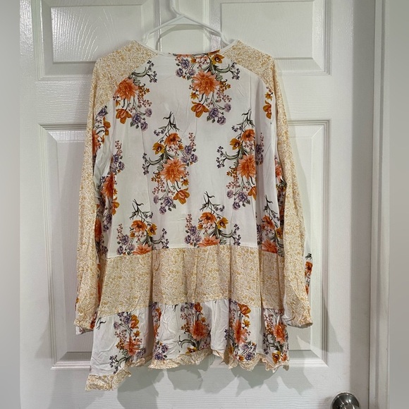 Bohemian White Floral Top Boutique Viscose Long Sleeve Flowy - Picture 6 of 9